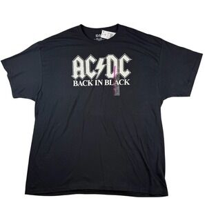 AC/DC Back in Black Graphic T-Shirt Mens 2XL Black 100% Cotton Band Tee NWT
